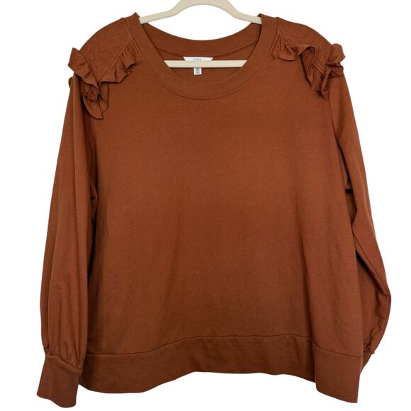 Time and Tru Brown Crew Neck Sweatshirt with quilted shoulders and ruffles XXL - Picture 3 of 6